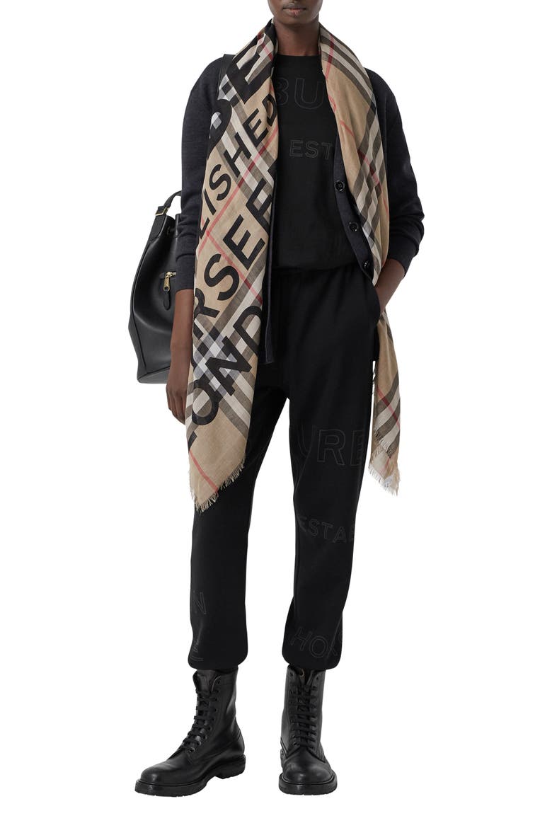 Horseferry Print Check Wool & Silk Scarf, Main, color, ARCHIVE BEIGE
