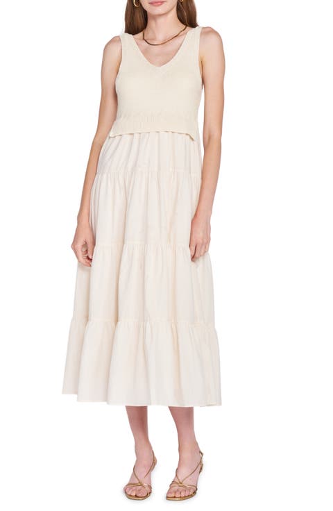 Mixed Media Tiered Midi Dress