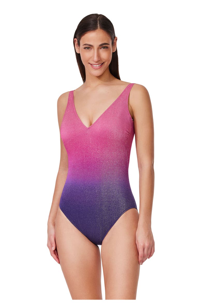 Dream Ombre V Neck One Piece, Alternate, color, Multi-Pink