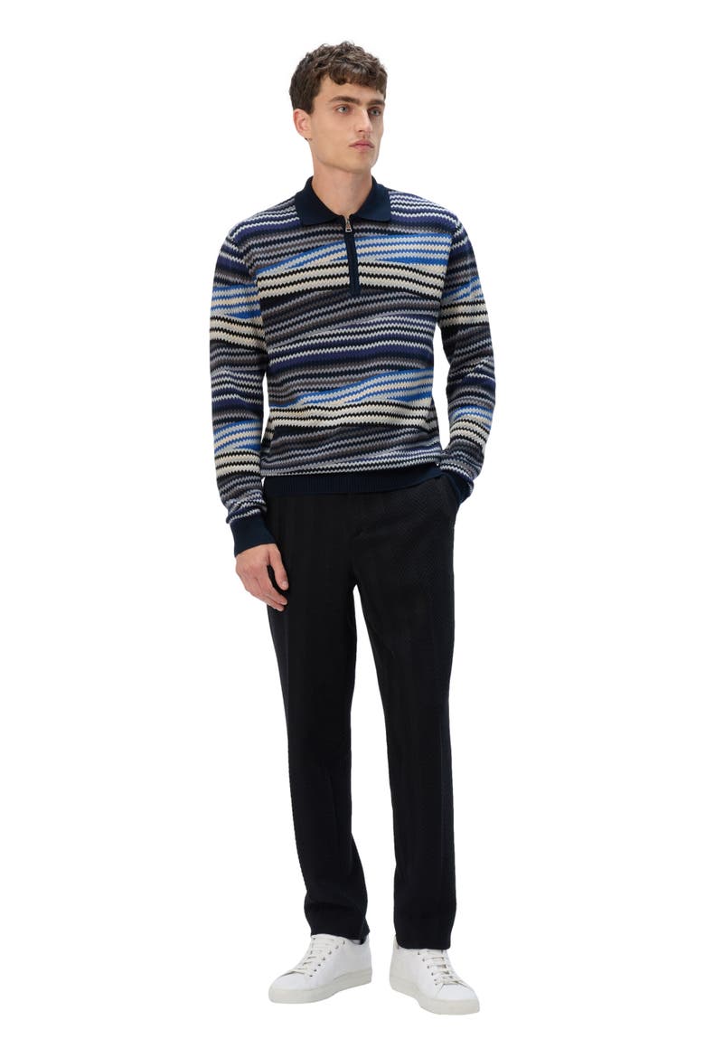 Long Sleeve Polo With Zip And Striped Zigzag Pattern, Alternate, color, Blue