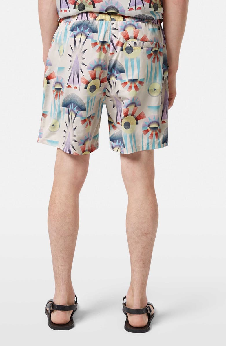 Scotch & Soda Print Mid Length Swim Trunks, Alternate, color, Luna Pier White Aop