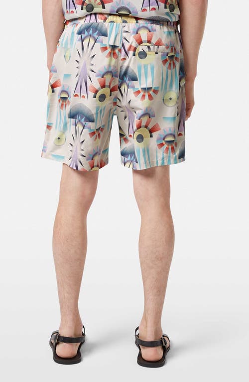 Scotch & Soda Print Mid Length Swim Trunks In Luna Pier White