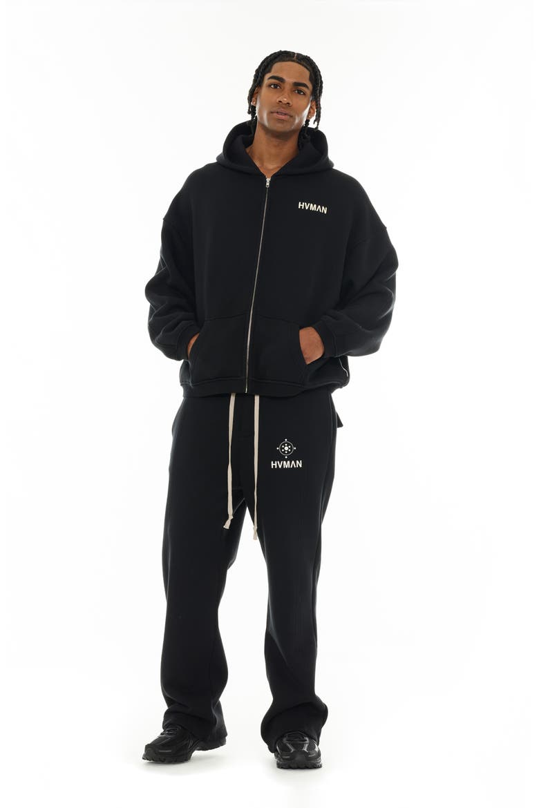 Imitation Pearl Embellished Zip-Up Graphic Hoodie, Alternate, color, BLACK