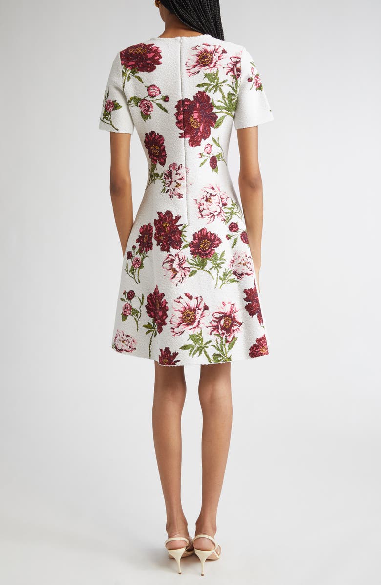 Oscar de la Renta Peony Bouclé Jacquard Fit & Flare Dress, Alternate, color, Ivory Multi