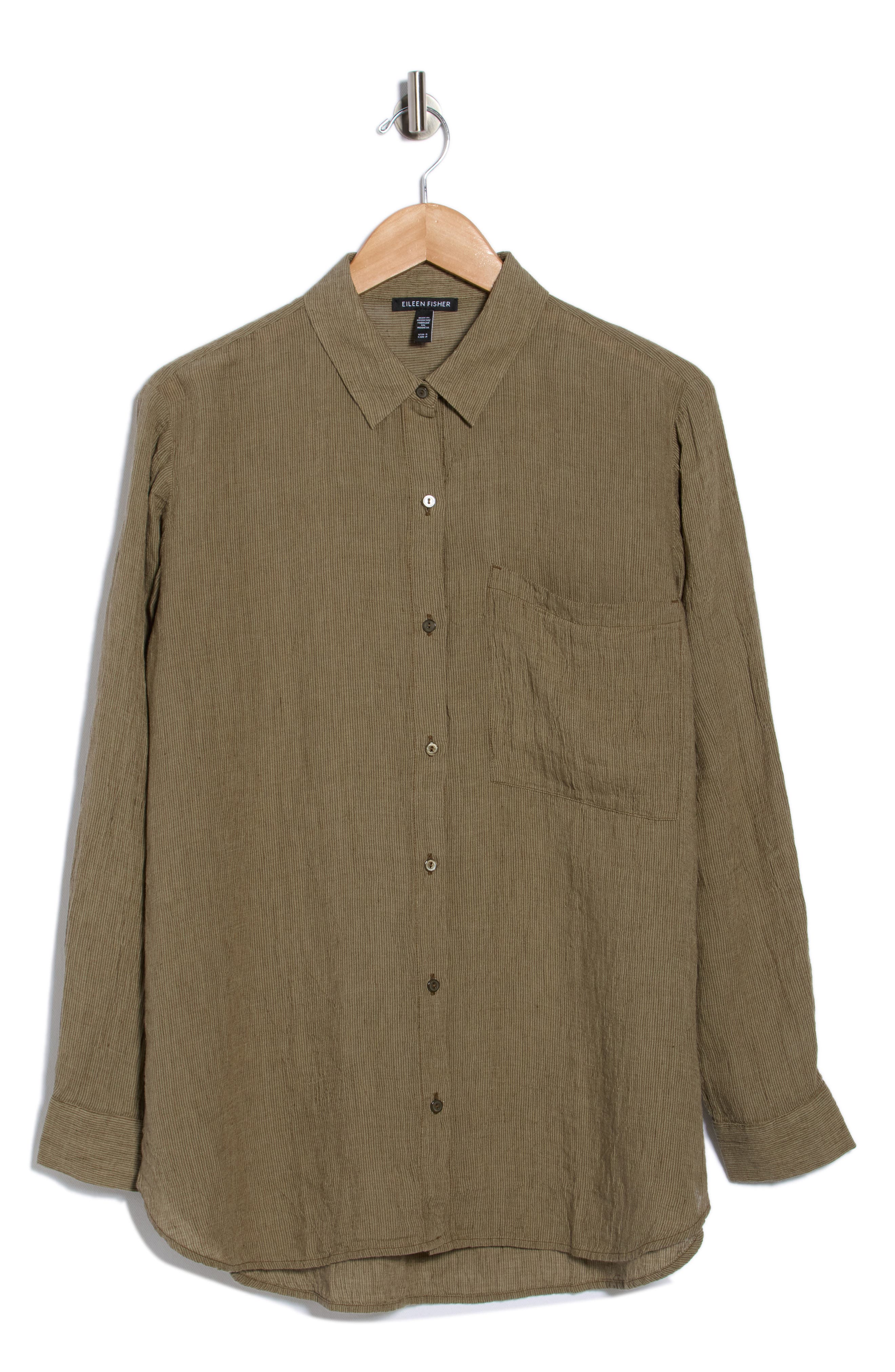 Eileen Fisher Classic Collar Oversize Organic Linen Button-Up Shirt