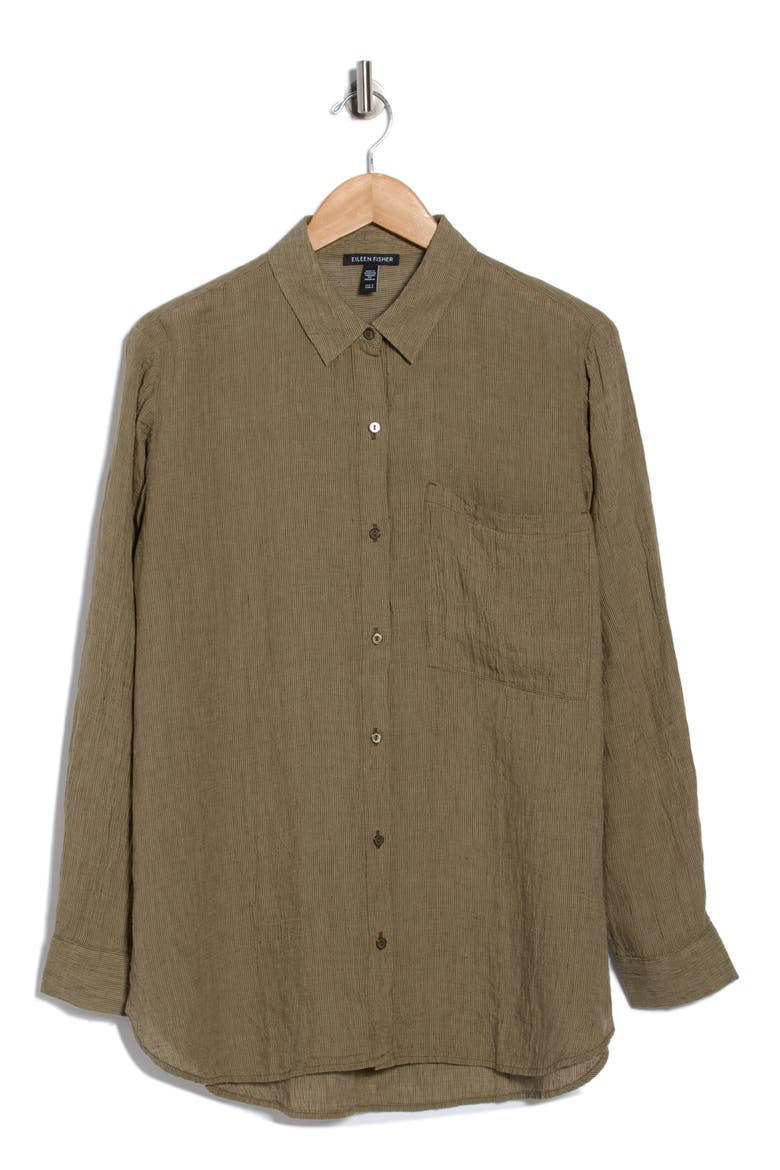 Classic Collar Oversize Organic Linen Button-Up Shirt, Alternate, color, BRANCH
