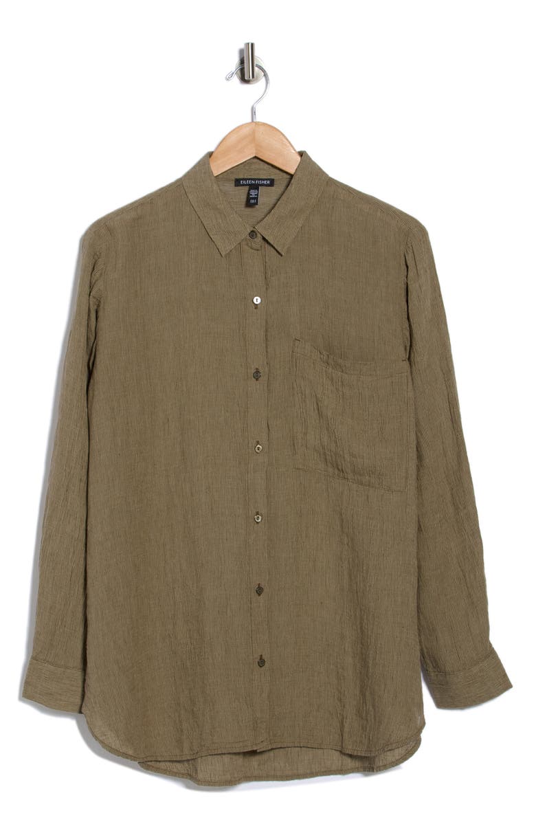 Eileen Fisher Classic Collar Oversize Organic Linen Button-Up Shirt, Alternate, color, Branch