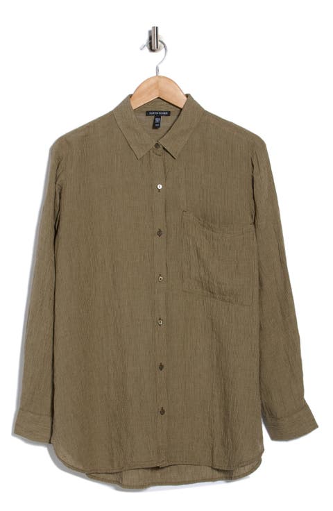Classic Collar Oversize Organic Linen Button-Up Shirt