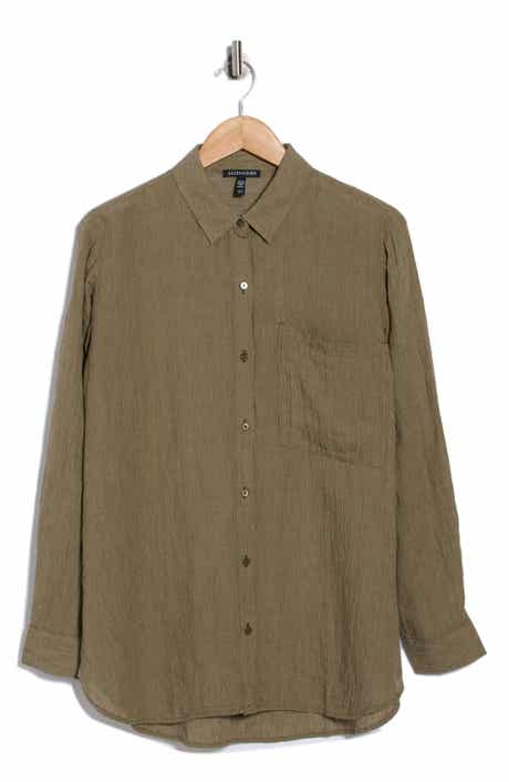 Eileen Fisher Classic Collar Oversize Organic Linen Button-Up Shirt