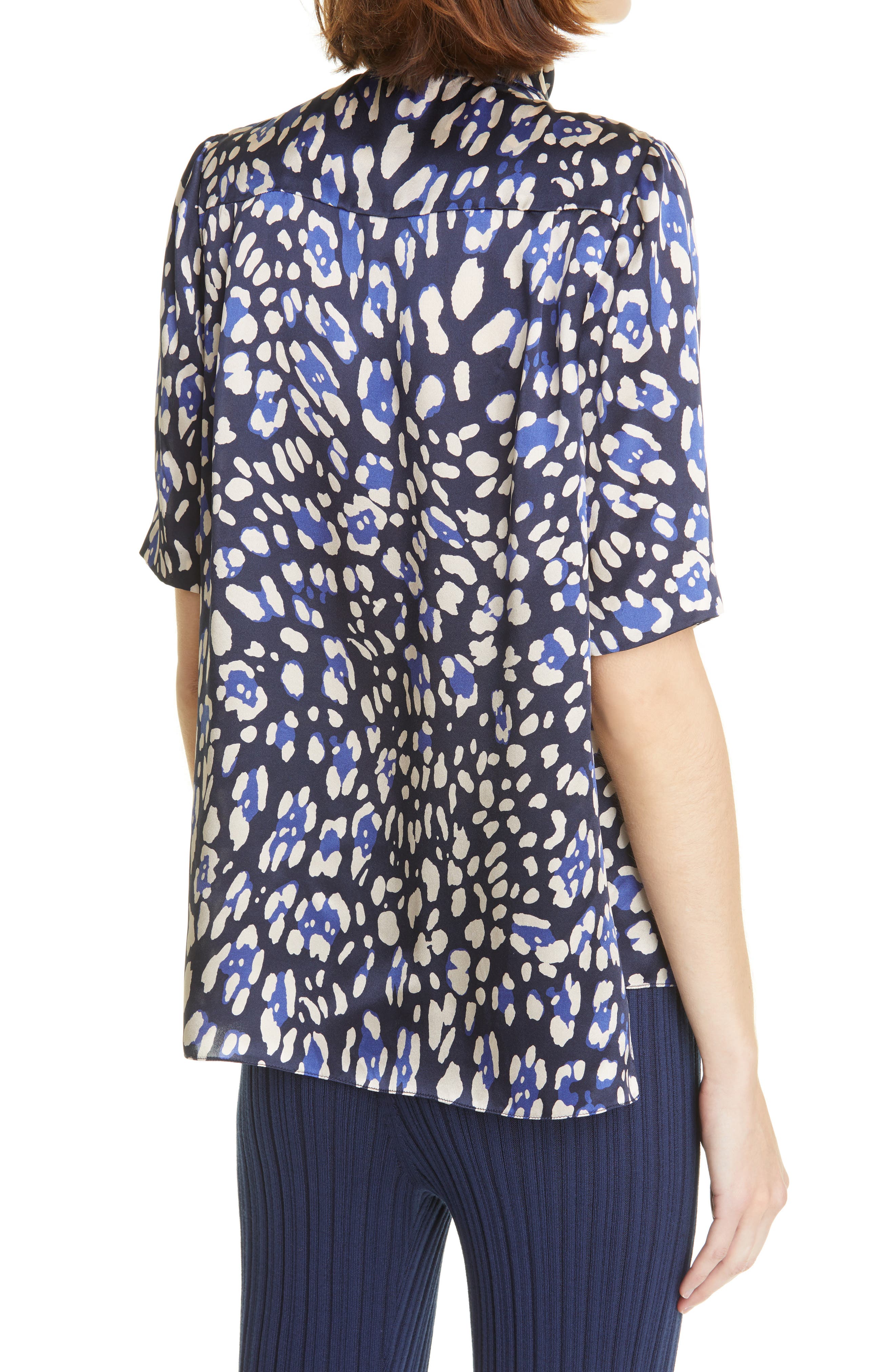 Leopard Print Tie Neck Silk Blouse - image 2
