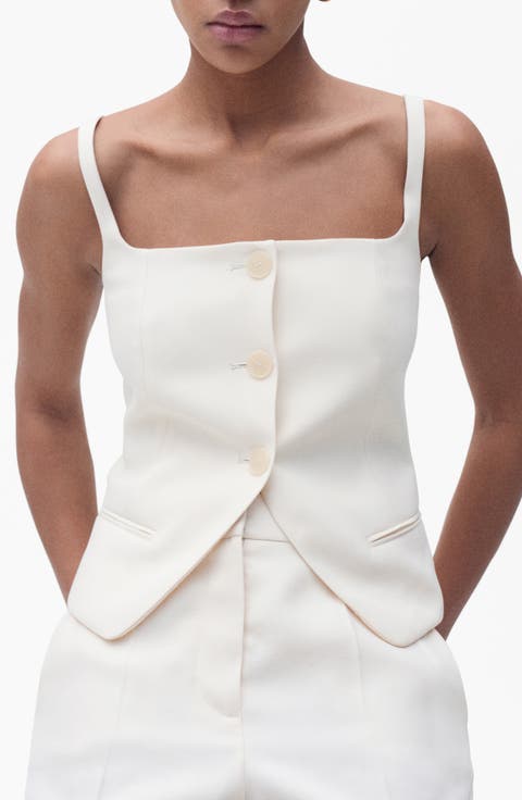 ◆UMBRO◆ Women's Cozy Crop Down Vest Ivory UP422CDVN3 UP422 Fuinloth Women's Quilted Vest, Rib Collar Lightweight Zip
