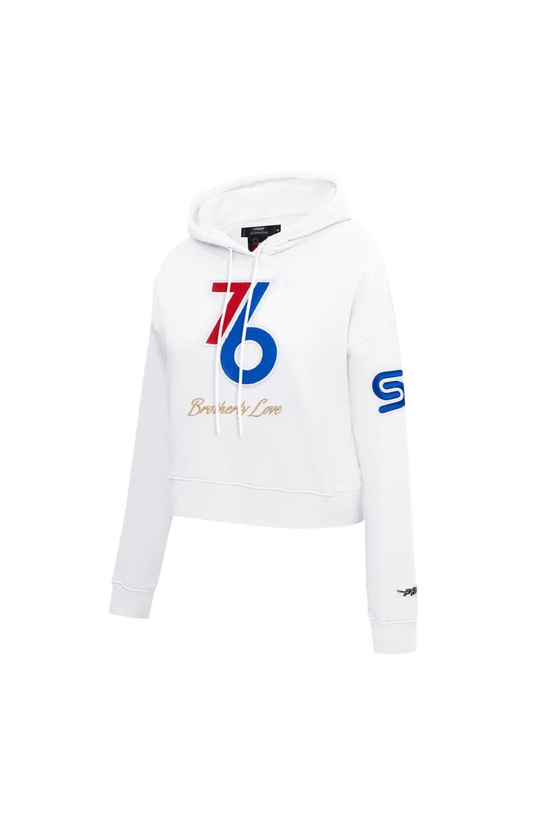 PRO STANDARD Women's Pro Standard White Philadelphia 76ers 2024/25 City Edition Chenille Applique Cropped Pullover Hoodie, Alternate, color, 
