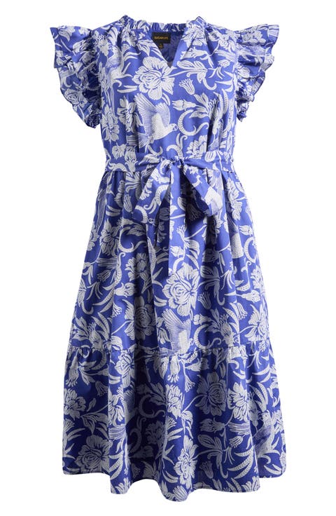 Sita Viry Floral Ruffle Sleeve Tiered Midi Dress