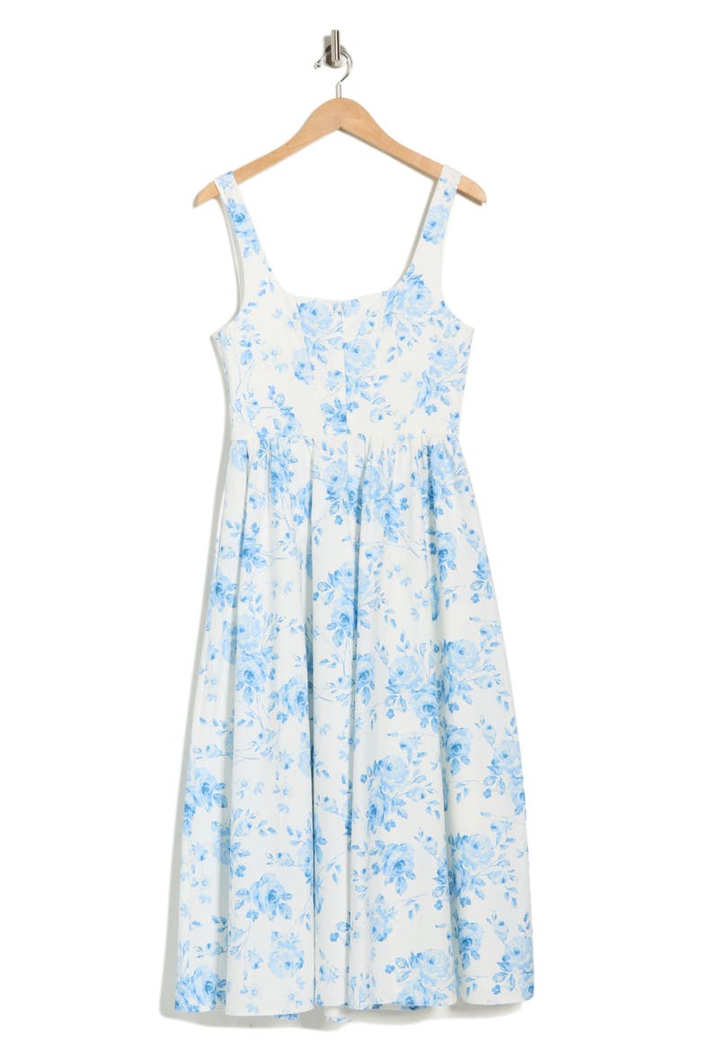 Floral Corset Sleeveless Midi Dress, Alternate, color, BLUE TOILE ROSES