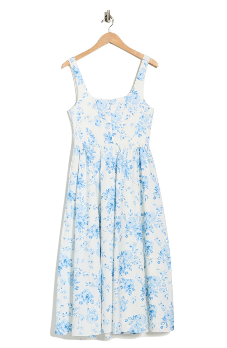 WAYF Floral Corset Midi Dress, Alternate, color, Blue Toile Roses