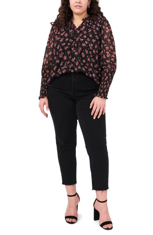 1.state Print Tie Neck Sleeveless Top In Black/multi