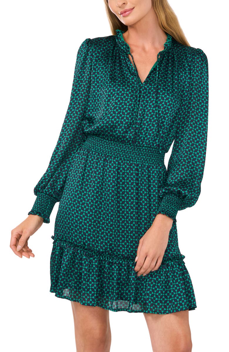 CeCe Ruffle Tie Neck Long Sleeve Dress, Alternate, color, 