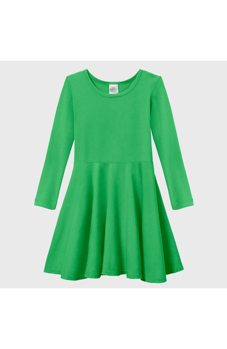 CITY THREADS Girls Soft Jersey 100% Cotton Long Sleeve Skater Twirly Dress, Alternate, color, Elf Green