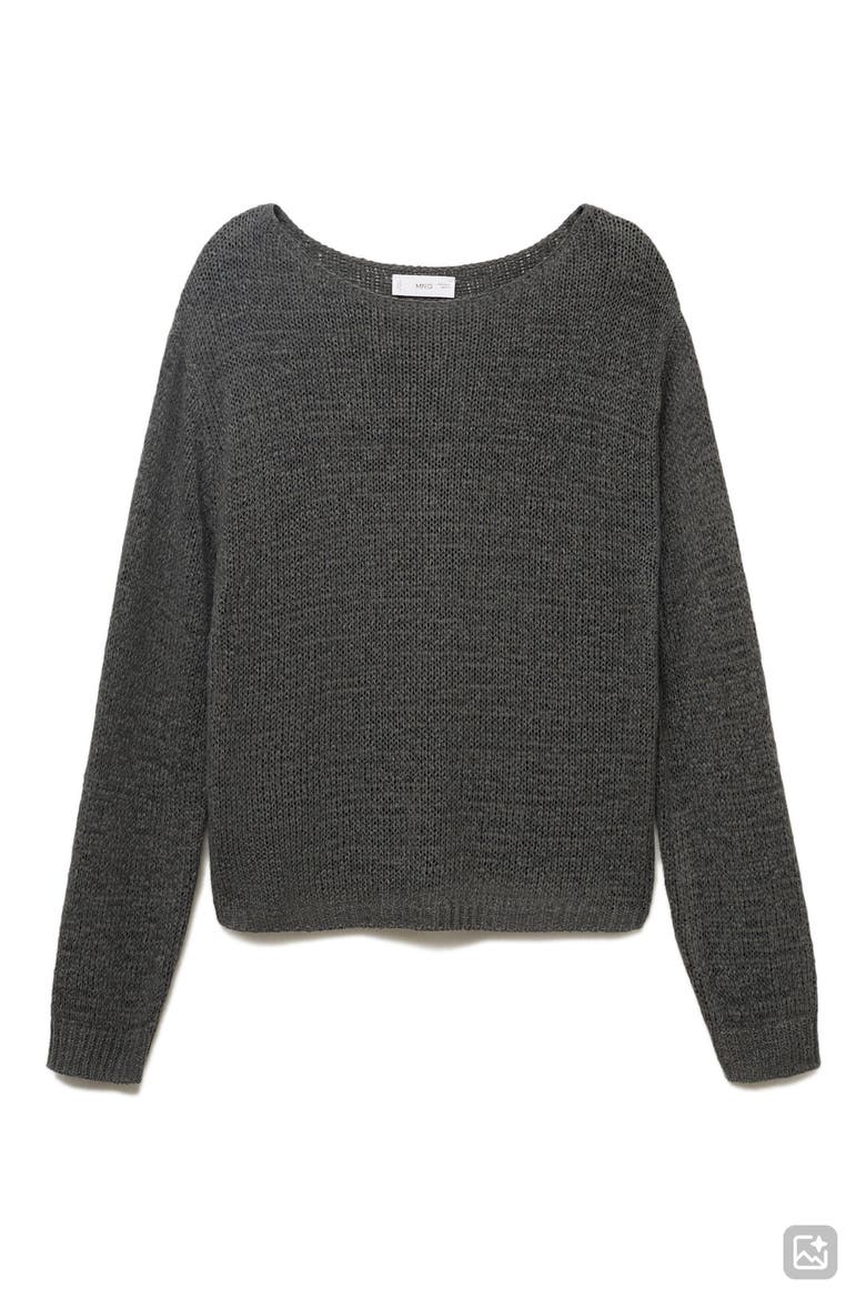 Openwork Boat Neck Sweater, Alternate, color, CHARCOAL