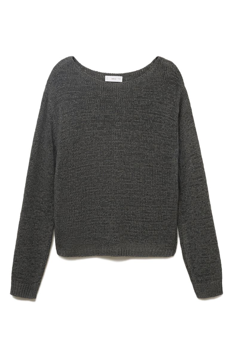 MANGO TEEN Openwork Boat Neck Sweater, Alternate, color, Charcoal