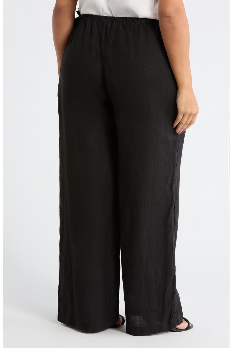 Pull-On Wide Leg Linen Pants, Alternate, color, BLACK