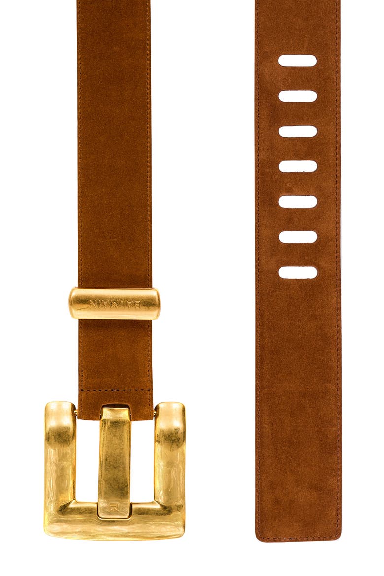 Anthem belt in suede leather, Alternate, color, brown