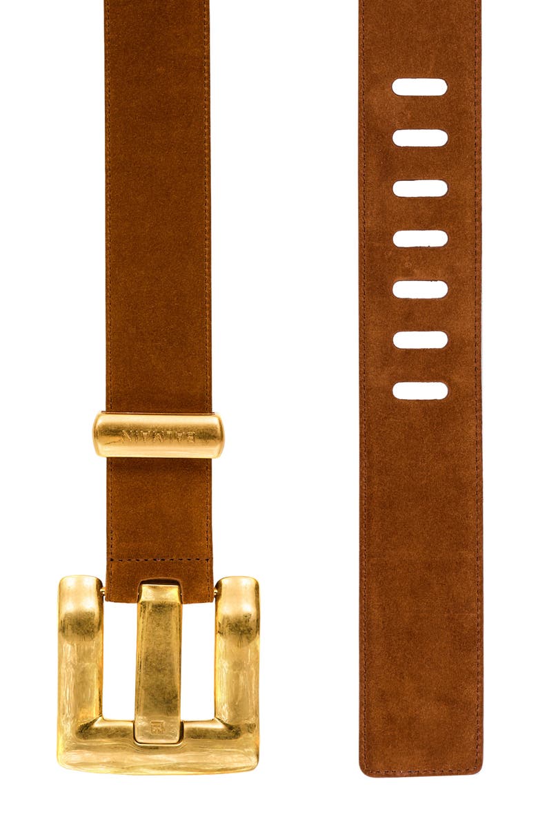Balmain Anthem belt in suede leather, Alternate, color, Brown