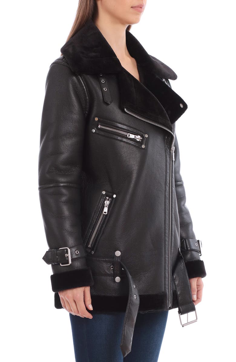 Avec Les Filles Faux Shearling Trim Faux Leather Biker Jacket, Alternate, color, 