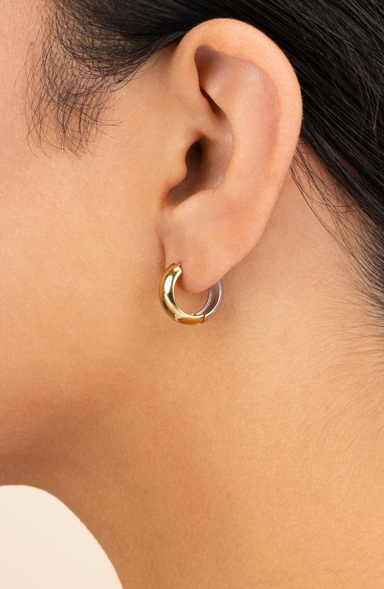 Sterling Forever Betina Two-Tone Huggie Hoop Earrings, Alternate, color, Dual Tone