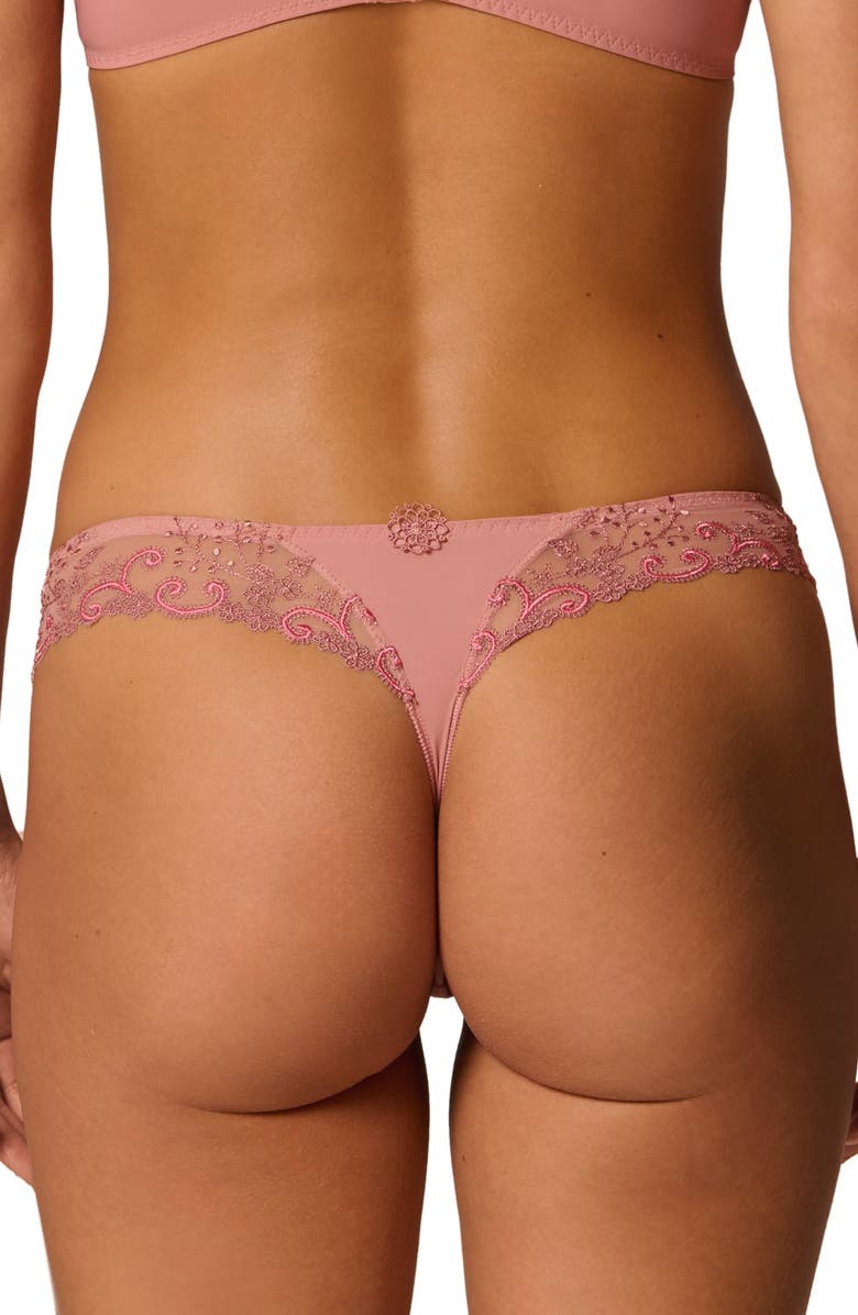 Simone Perele Delice Embroidered Thong, Alternate, color, Smokey Pink