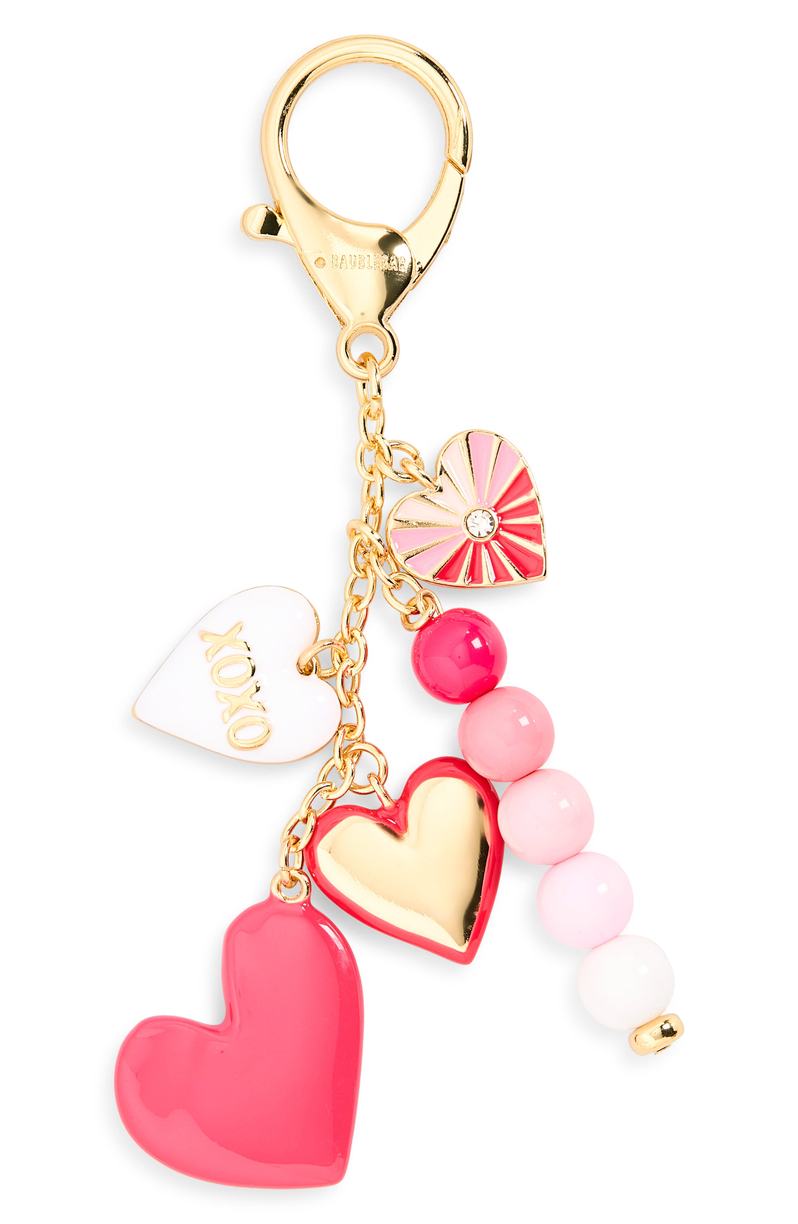 BaubleBar Hearts and Beaded Cluster Bag Charm, Main, color, Pink