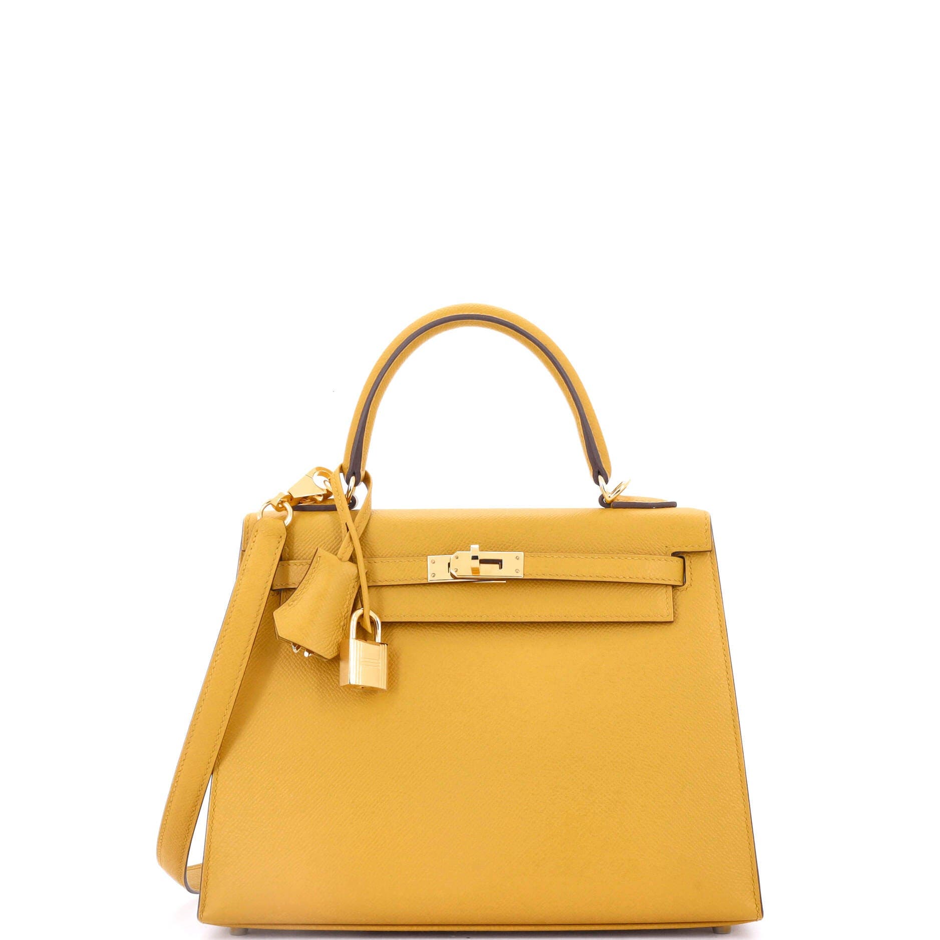 Pre-Owned Hermes Kelly Handbag Yellow Epsom with Gold Hardware 25, Main, color, 