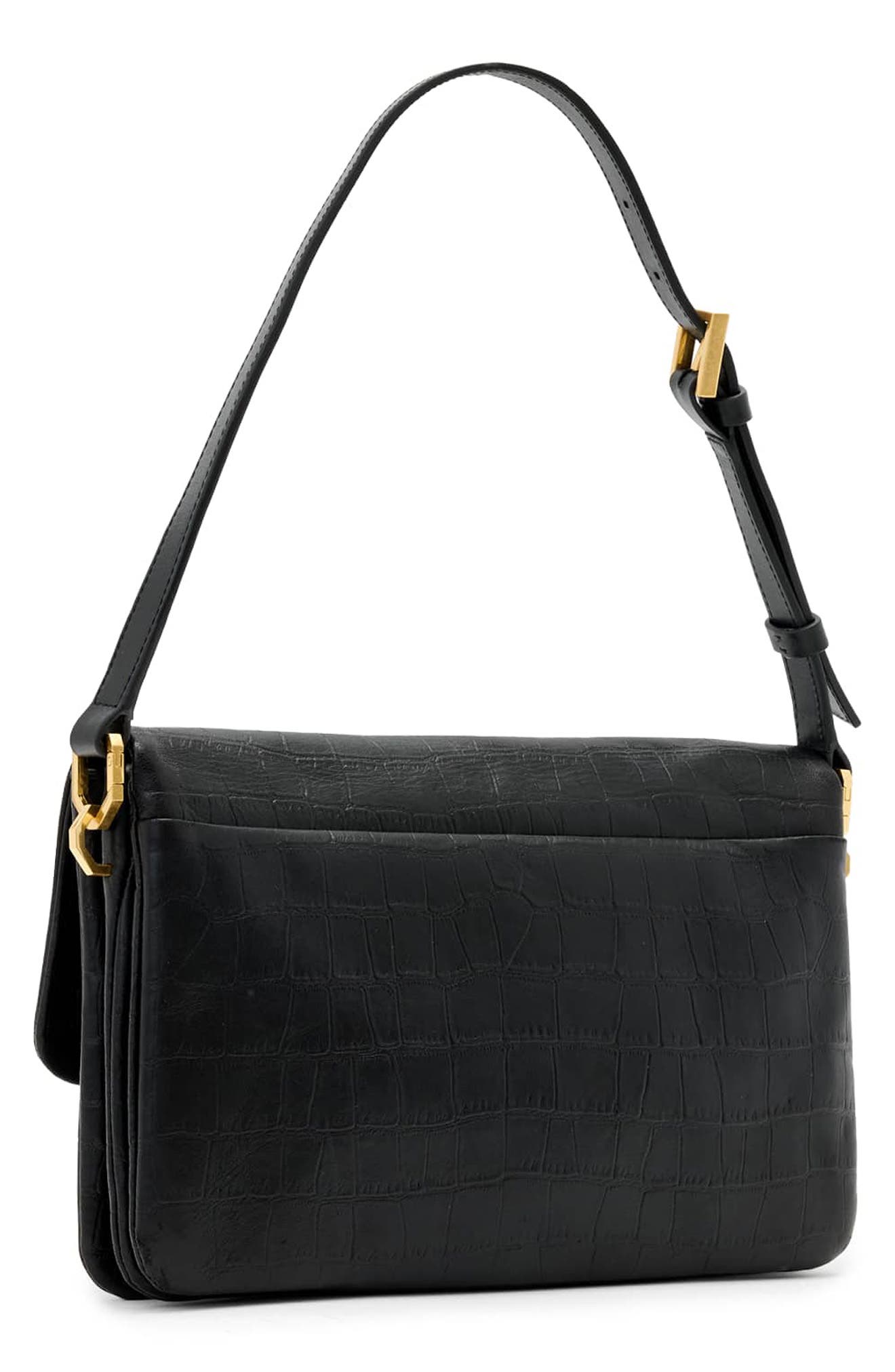 Ondine Leather Shoulder Bag, Alternate, color, BLACK