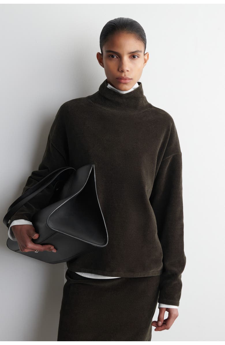 COS Chenille Mock-Neck Sweater, Main, color, Brown