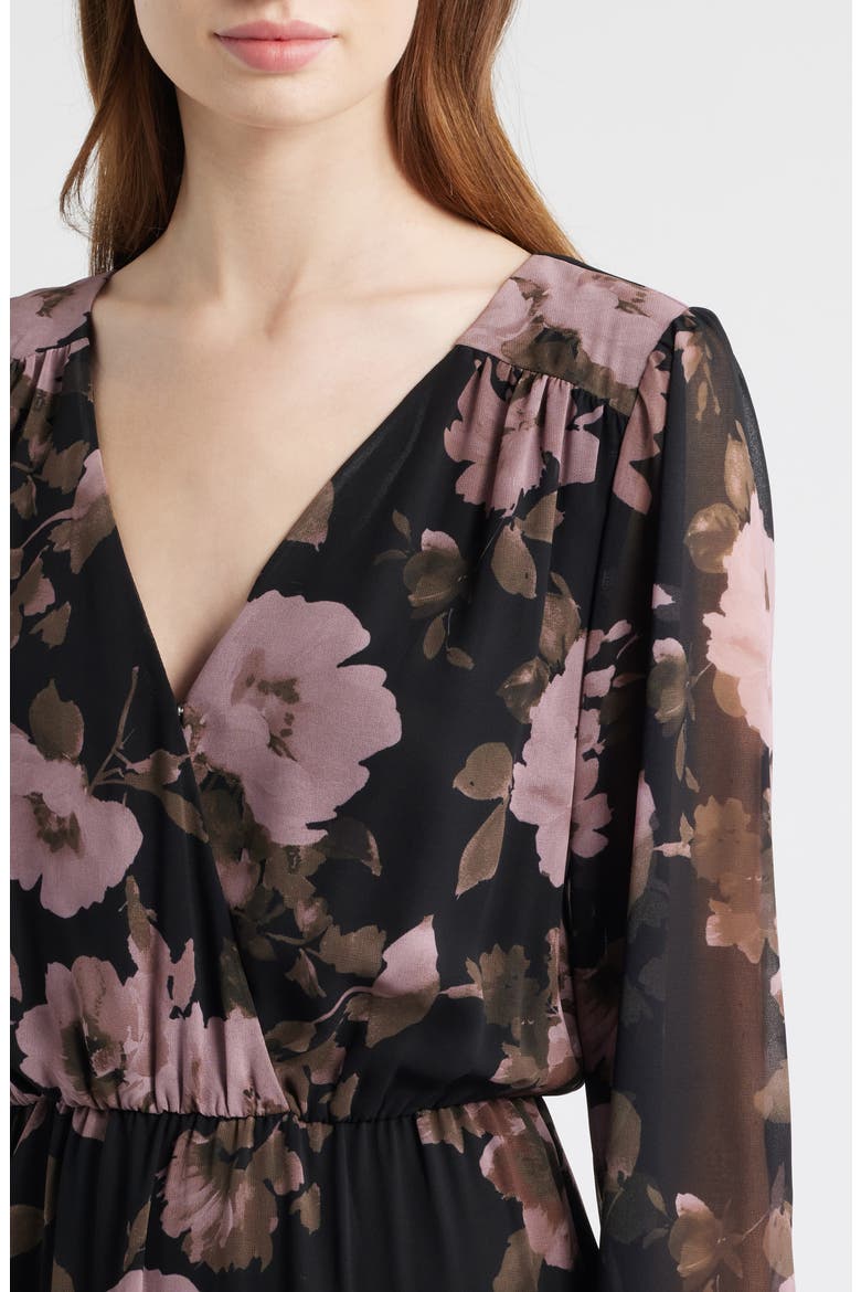 Floral Print Long Sleeve Tiered Maxi Dress, Alternate, color, BLACK FIONA FLORAL