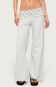 EDIKTED Reeva Polka Dot Foldover Flared Pants
