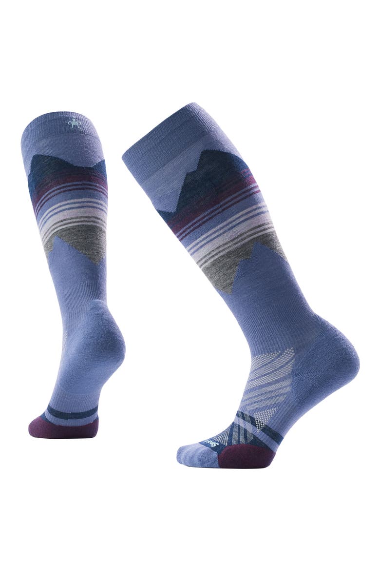 Ski Pattern Targeted Cushion Wool Blend Over the Calf Socks, Main, color, NIGHTFALL BLUE