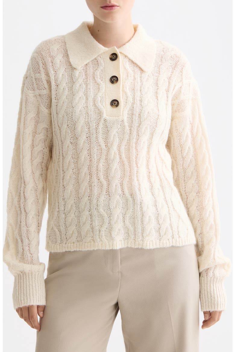 Cable Knit Polo Sweater, Main, color, EGGNOG