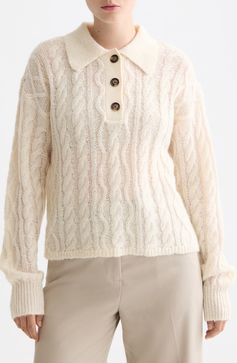 Scotch 
Soda Cable Knit Polo Sweater, Main, color, Eggnog