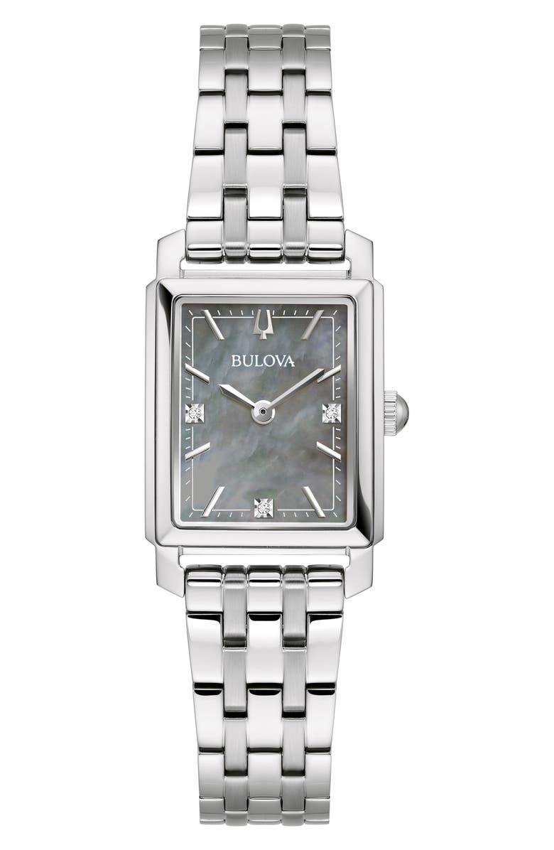 BULOVA Sutton Diamond Mother-of-Pearl Bracelet Watch, 21mm, Main, color, Silver-Tone