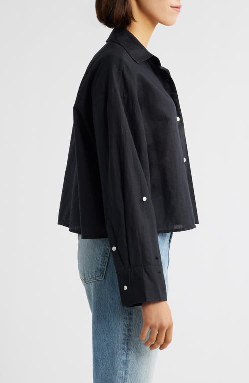Madewell Straight Hem Crop Linen & Cotton Button-up Shirt In Jet Black
