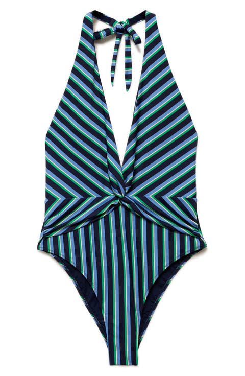 Stripe Halter One-Piece Swimsuit