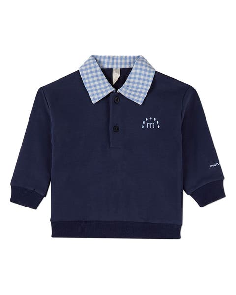 Kid's Gingham-Collared Sweatshirt
