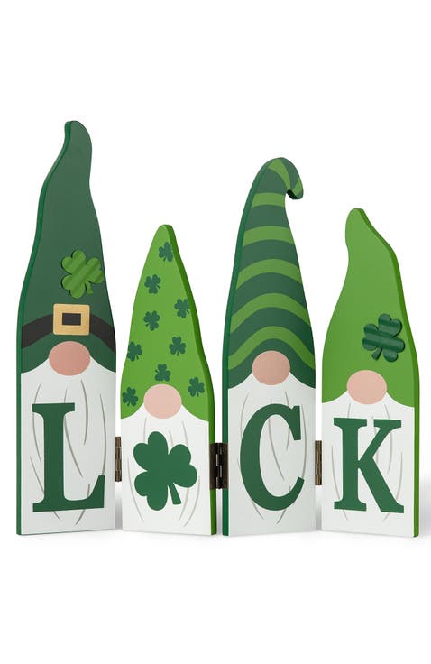 St. Patrick's Wooden Luck Shamrock Gnome Table Decor