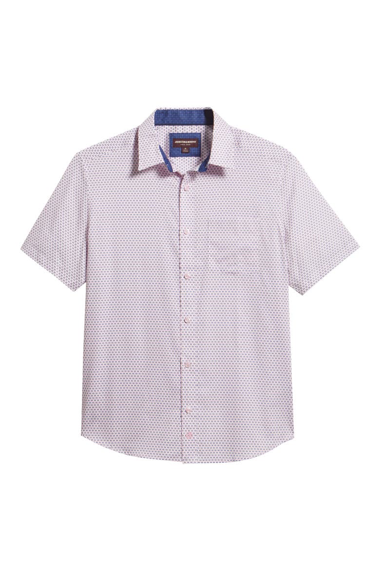 Logan Microprint Short Sleeve Cotton Blend Button-Up Shirt, Alternate, color, PINK / NAVY BOWTIE