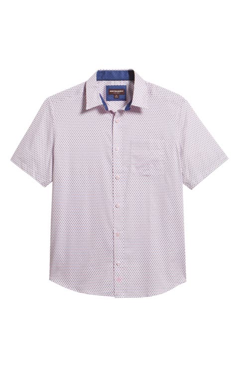 Logan Microprint Short Sleeve Cotton Blend Button-Up Shirt