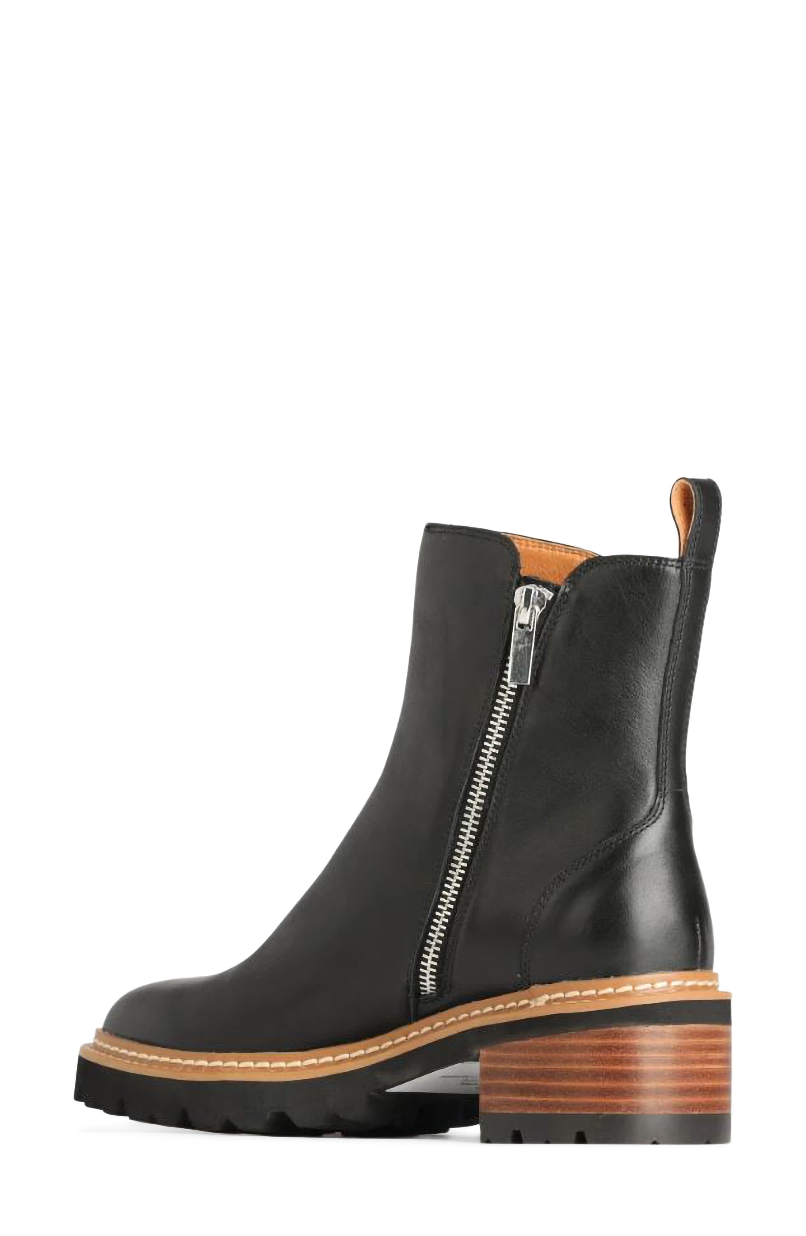 Lindira Leather Bootie, Alternate, color, BLACK