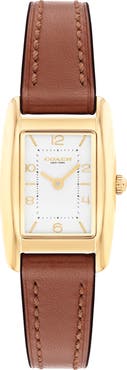 COACH Saddle Rectangular Leather Strap Watch, 20mm x 30mm