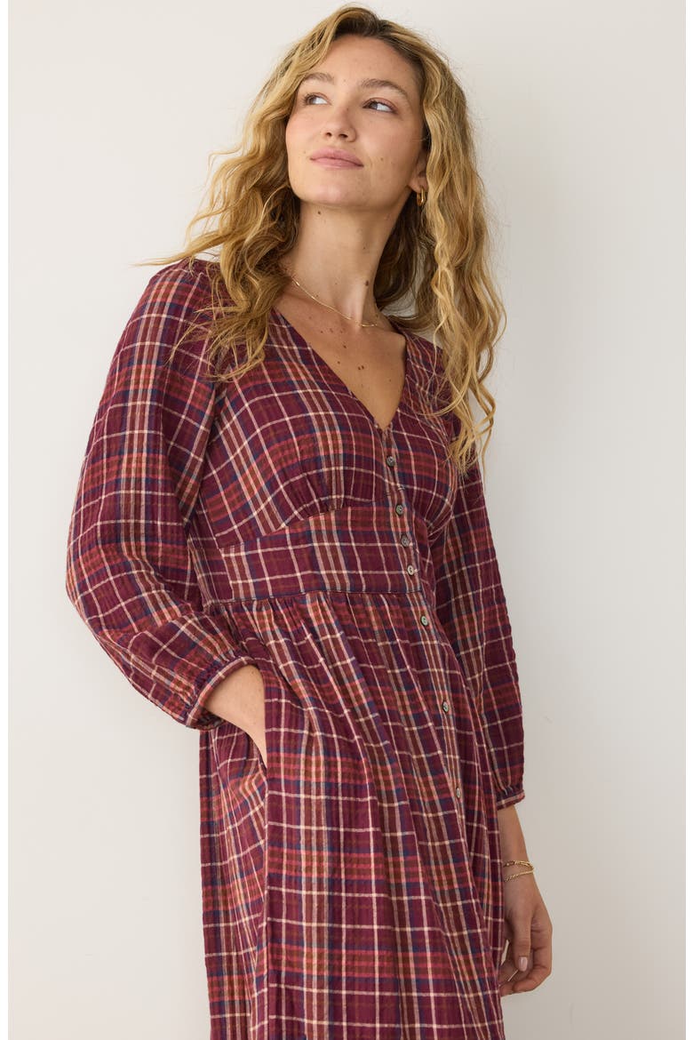 Maeve Plaid Tiered Midi Shirtdress, Alternate, color, MERLOT PLAID