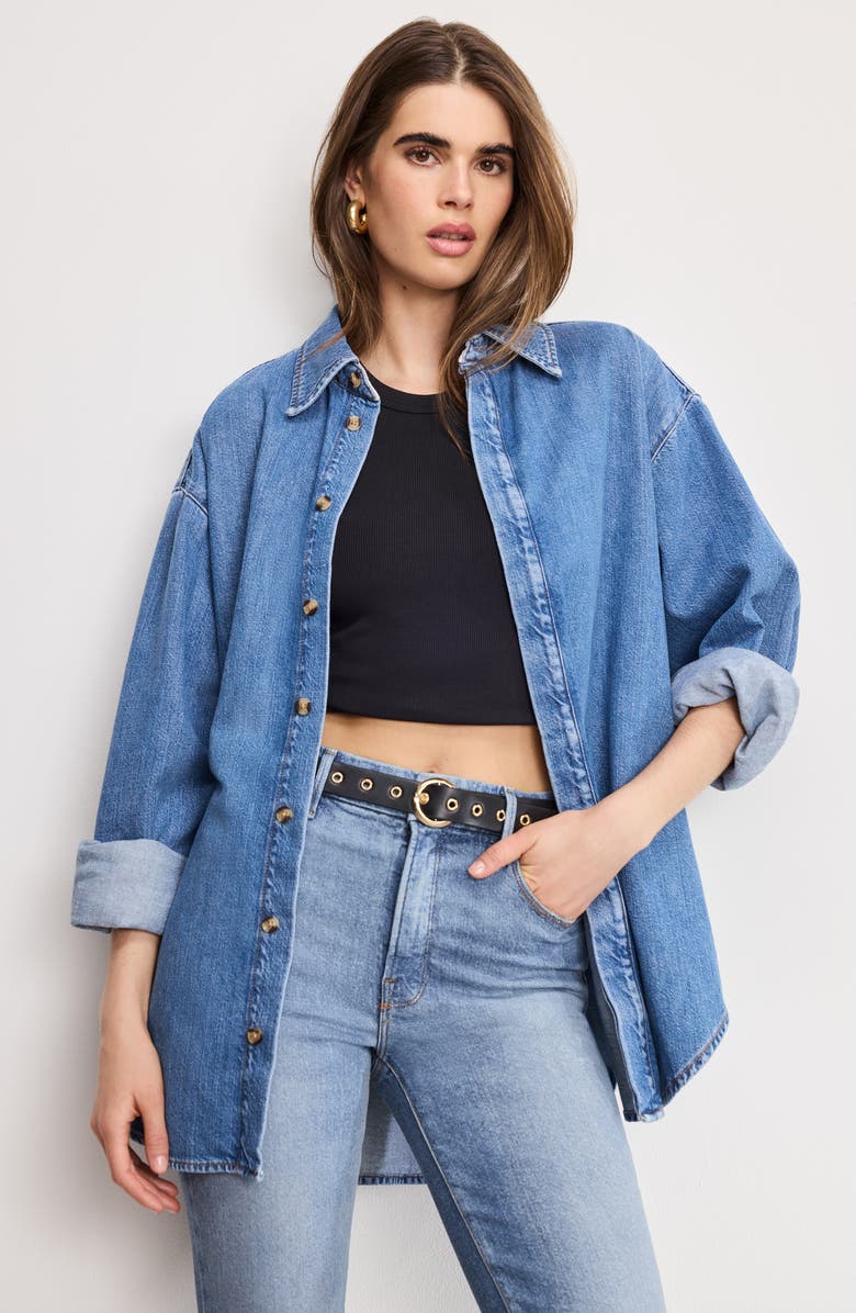 Good American Oversized Denim Shirt, Alternate, color, Indigo1024